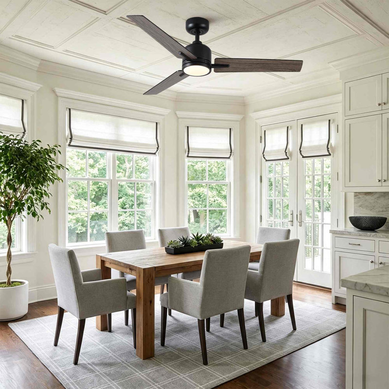 Ventilateur de plafond moderne 48 "avec lumière et 3 pales, Noir; bois brun foncé, Noir, noir, noir, noir