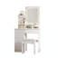 Dressing Table & Stool Set with 3 Colours LED Lights Mirror, Makeup Table with Ottoman & 5 Drawers, Large Storage Space Vanity Desk for Bedroom Furniture (White/LED)