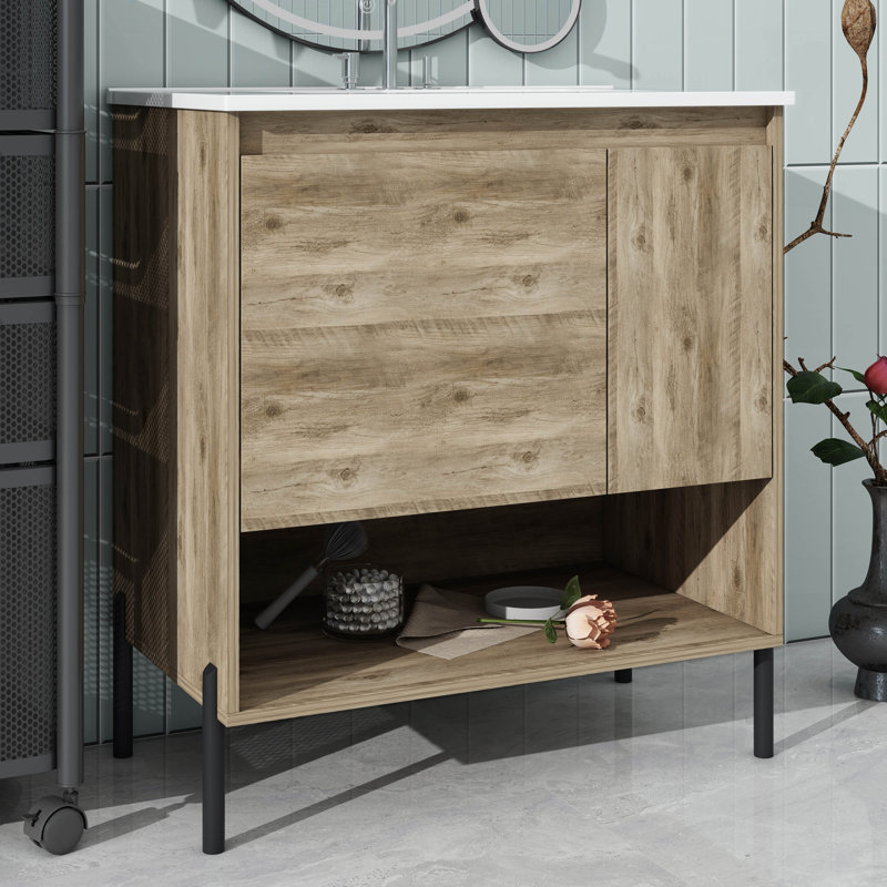 Meuble-lavabo moderne en bois 30 po, meuble-lavabo avec tiroir coulissant, meuble-lavabo avec comptoir de lavabo en céramique, meuble-lavabo