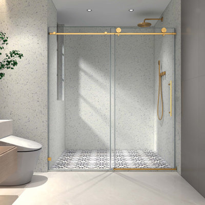 Frameless One Fixed And One Shifted Shower Door,Stainless Steel Large Pulleys With Adjustable Soft Closing Function