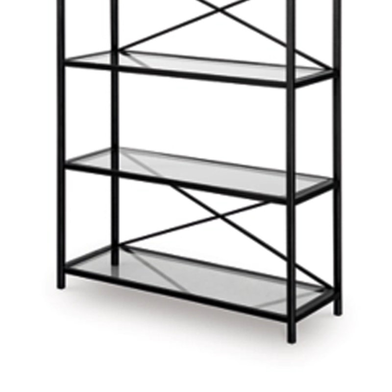 Bibliothèque Meu avec 5 tablettes en verre transparent, métal noir antique de 72 pouces