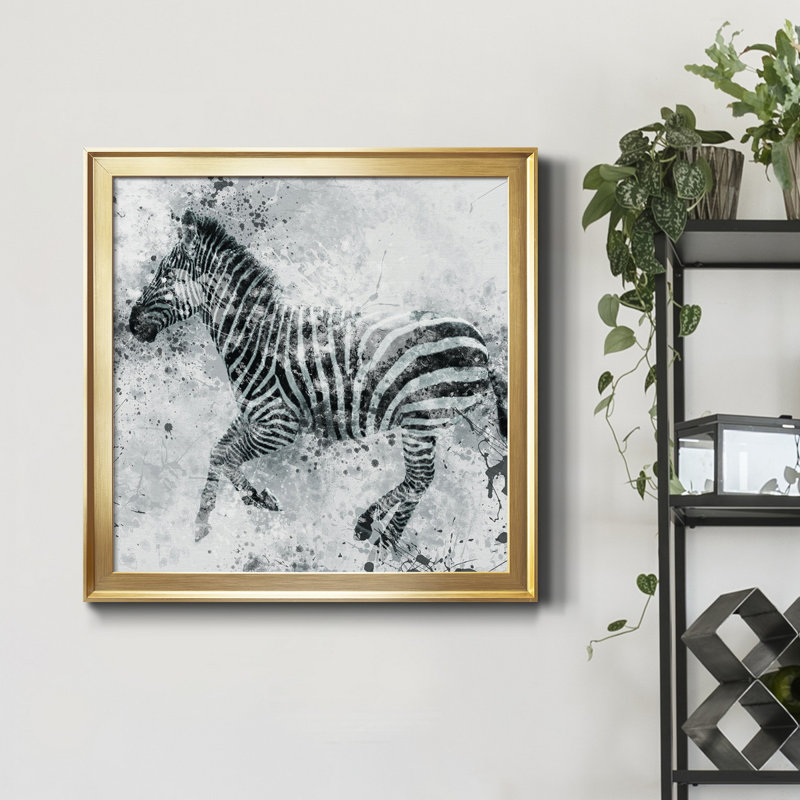 Zèbre II - cadre photo, impression sur toile, Encadrement doré, H 34,5 po x l 34,5 po x P 1,5 po