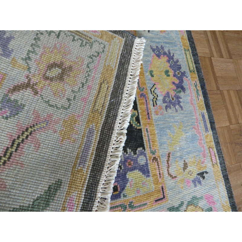 Tapis unique gris anthracite / beige en laine noué à la main 5 pi x 6 pi 10 po One-of-a-Kind Hurst