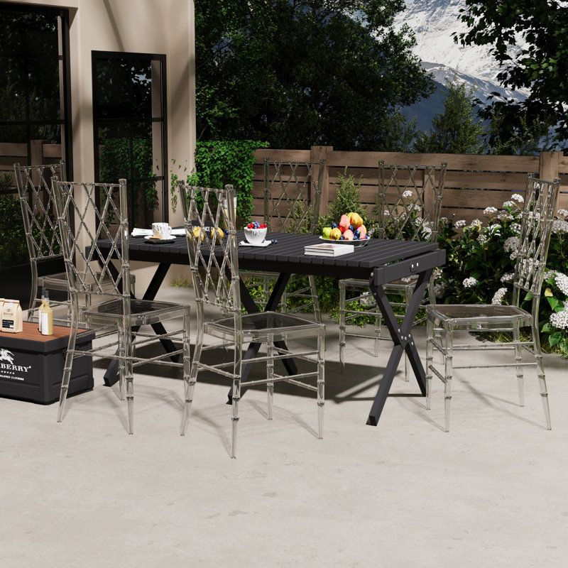 Stackable Modern Acrylic Dining Chair Set - Industrial Transparent Bistro Chair for Small Spaces, Humidity-Resistant Base for Basements & Patios,  Indoor/Outdoor Use