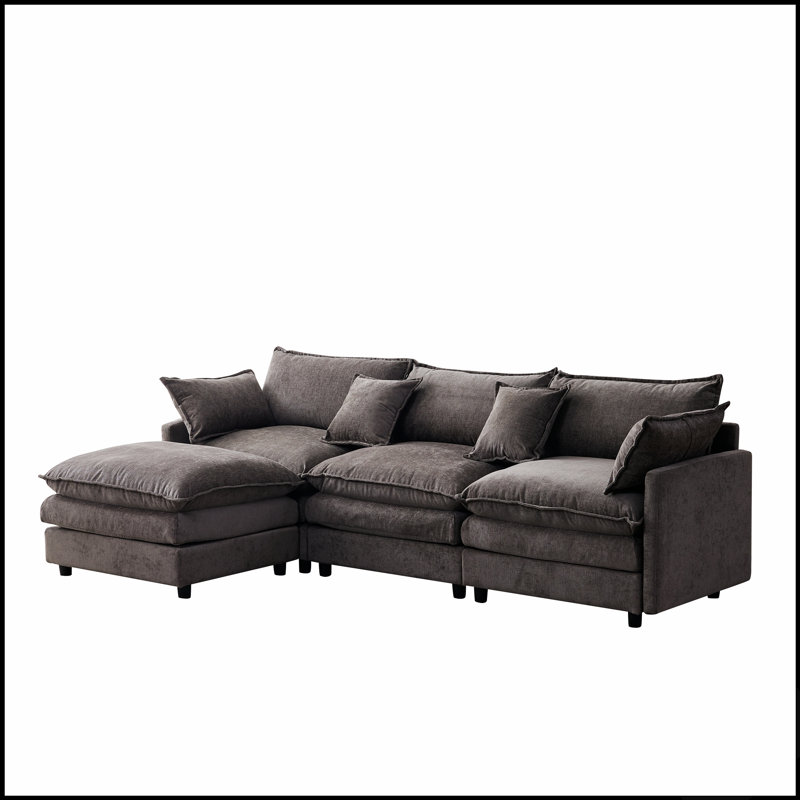 Canapé d'angle modulaire de 267 cm (105 pouces), recouvert de tissu chenille doux, 3 places avec pouf, canapé en L pour un confort et un style optimaux.