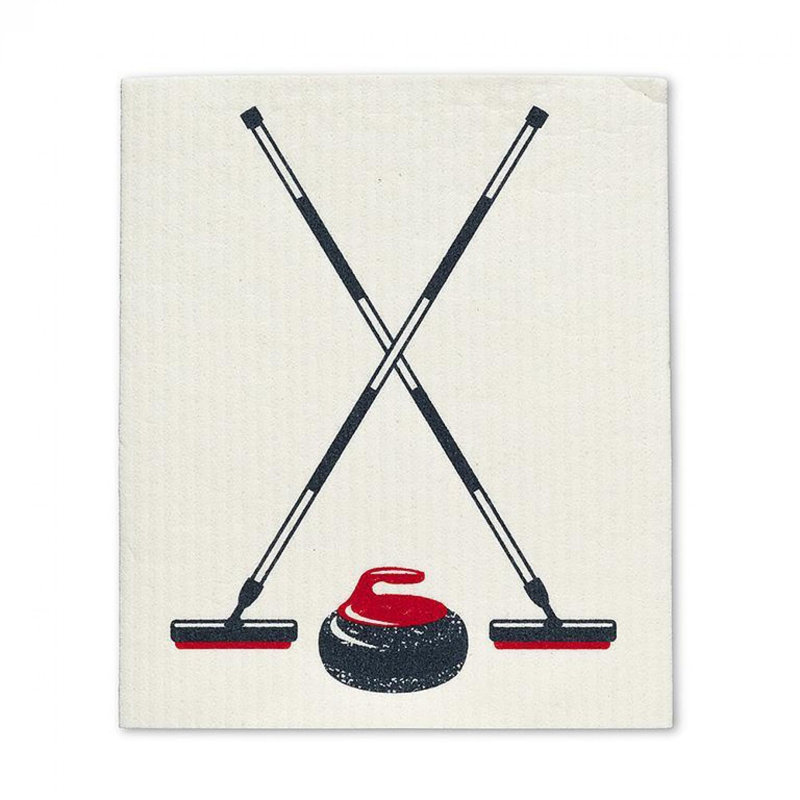 Set Of 2 Curling Rock & Brooms Dishcloth