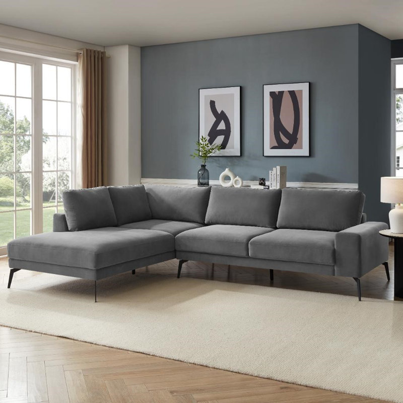 Derricka Corner Sofa , Grey Velvet