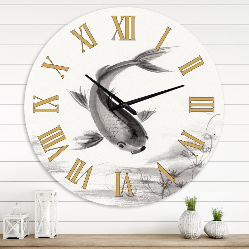 Horloge murale monochrome rétro Fish I - nautique et côtière, Très petit