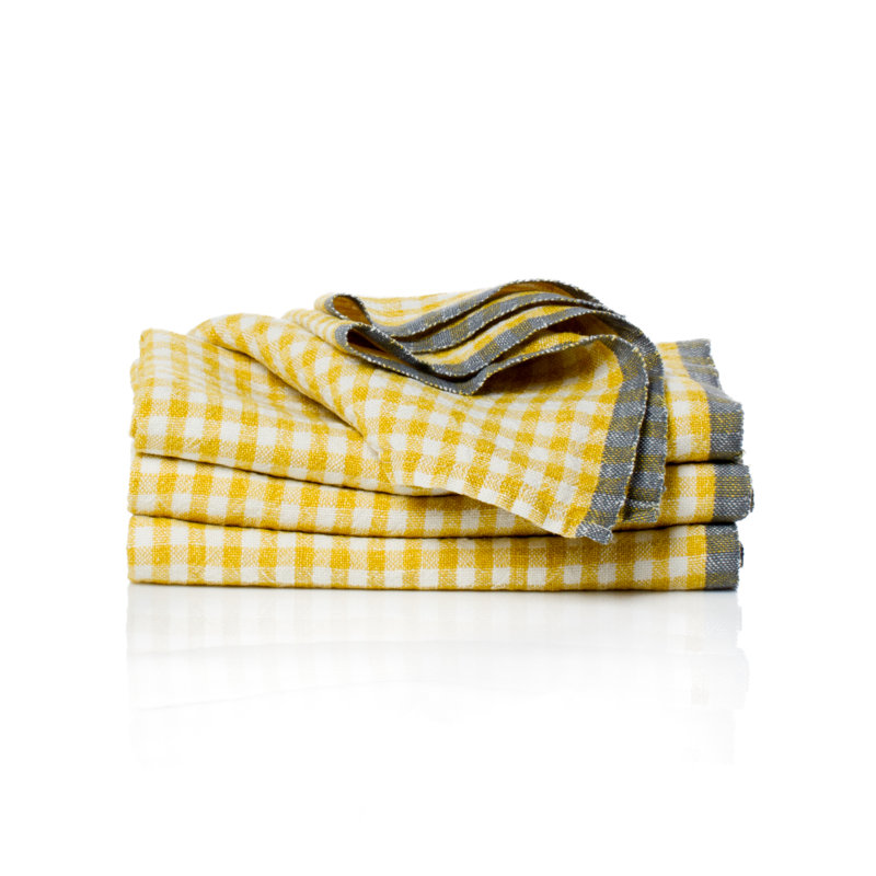 Gingham Linen Square Napkins, Dijon/Gray