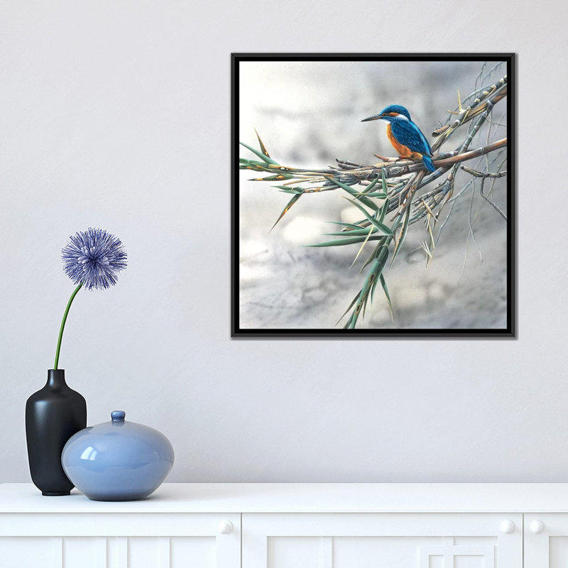 «Kingfisseur», impression sur toile, H 26 po x l 26 po x P 1,5 po, Toile encadrée noire, Pas de tapis