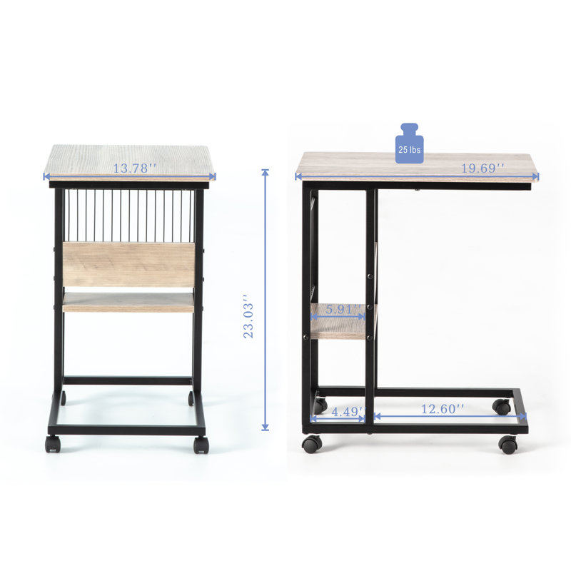 Jumelle Manufactured Wood and Iron C-Shape End Table with Drawer and Open Shelf, Gray