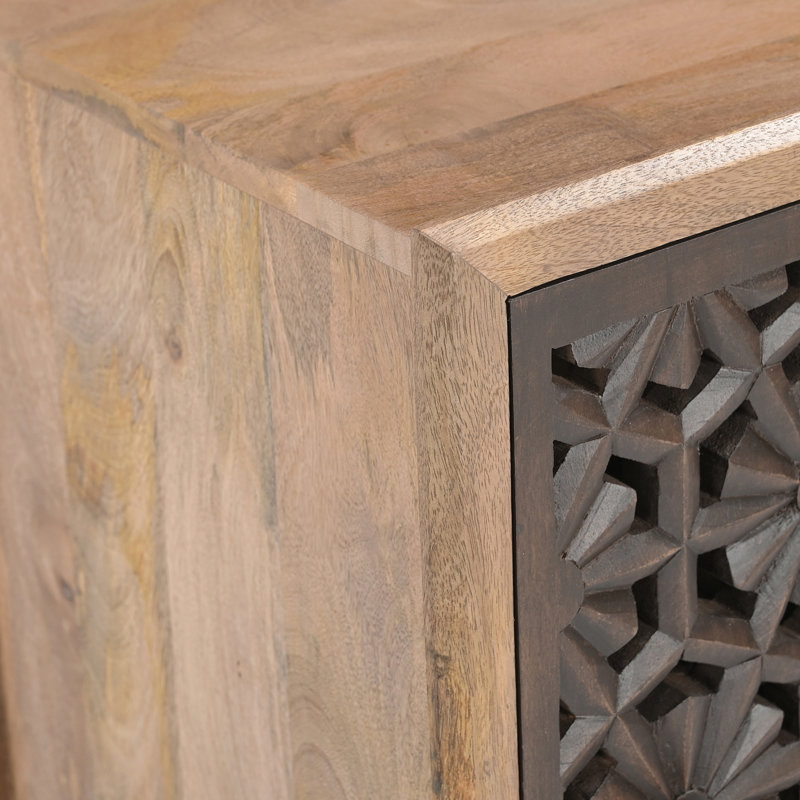 Regina Mango Wooden 2 Shelved Doored Cabinet Sideboard - Decorative Floral Lattice Design