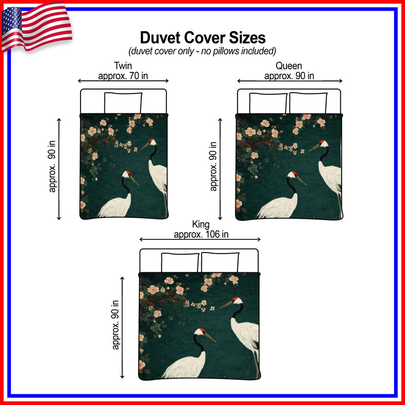 Housses de couette Cranes Koi Flowers, Queen