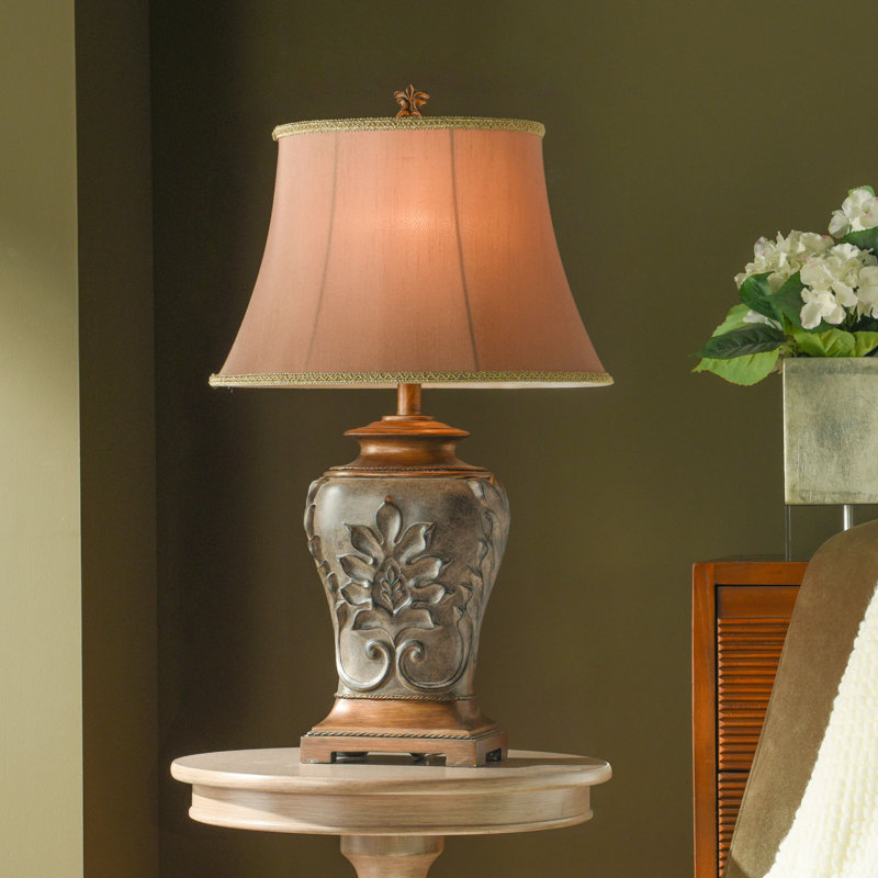 Lampe de table en résine 28 po Dinius, Bleu antique / champagne, Blanc cassé