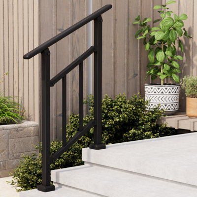 1-2 Step Hand Rails for Outdoor,   Adjustable Steel Stair Railing Kit For Porch, Deck, Black