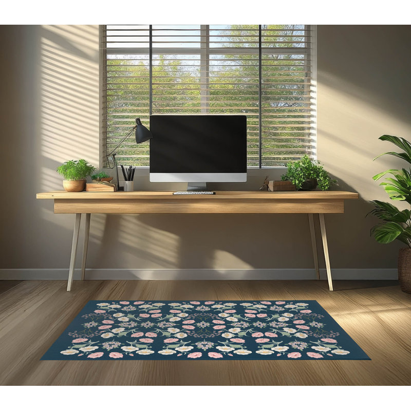 Tapis de bureau léger May Flowers, L 48 po x P 72 po, Marine