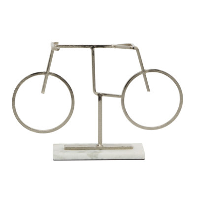 Ajiya Metal Bike Decorative Silver Sculpture with Marble Base