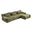 Grands canapés modulaires en chenille verte, fauteuil en bambou et salon