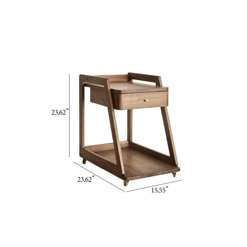 Modern Minimalist Black Walnut Wood Mobile Side Table with Wheels