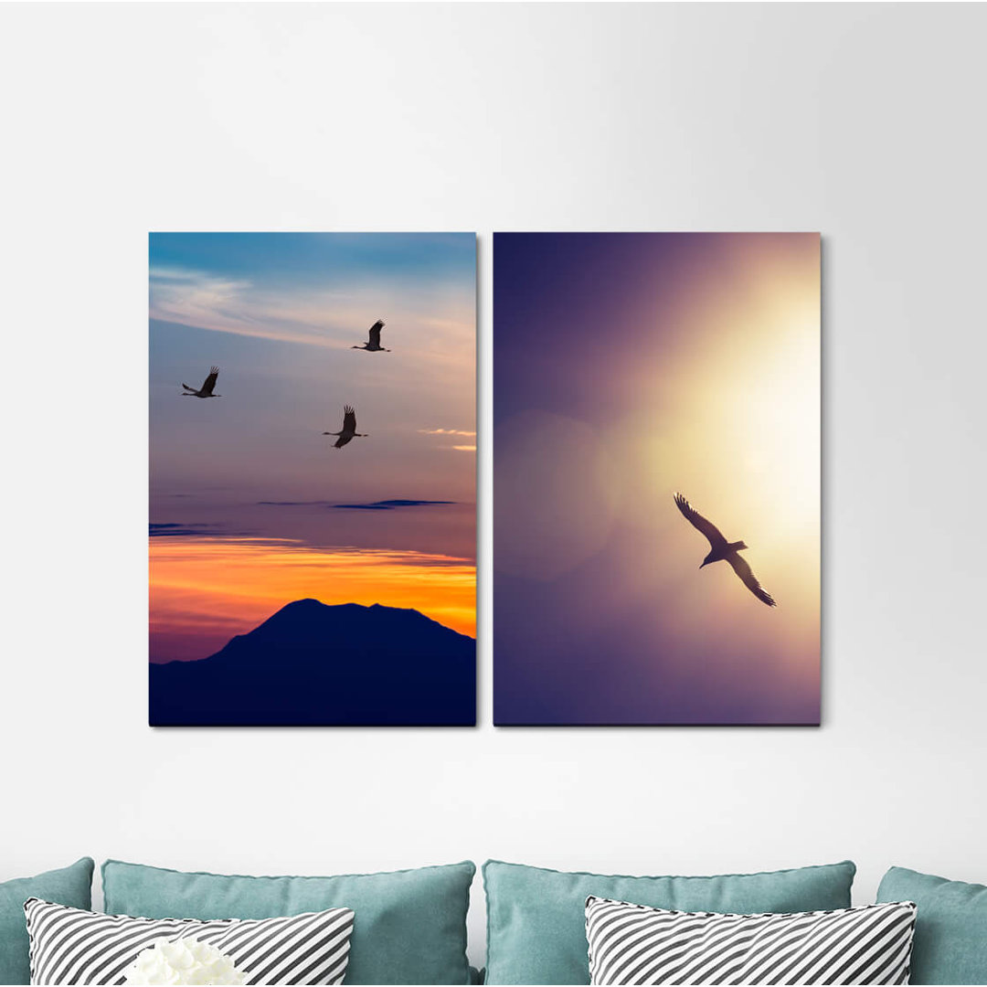 2-tlg. Leinwandbilder-Set - Fotografie „Birds Mountains Sky Freedom Peacefull Silence Picturesque”