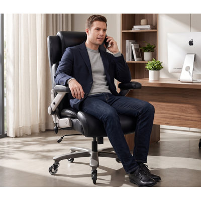 Grande et grande chaise de bureau 700 lb - Support lombaire réglable avec accoudoirs rabattables, base en métal robuste et roulettes, grand fauteuil de bureau d'ordinateur haut dossier