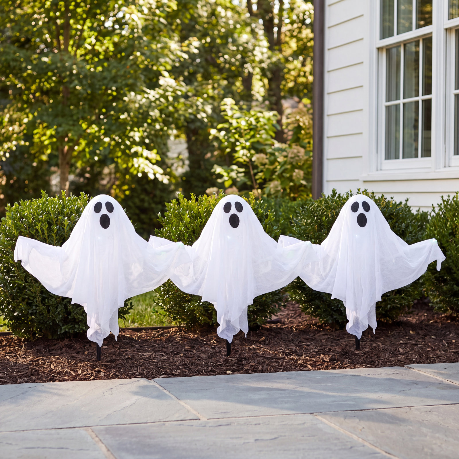 20" Lighted White Ghost Halloween Lawn Stakes