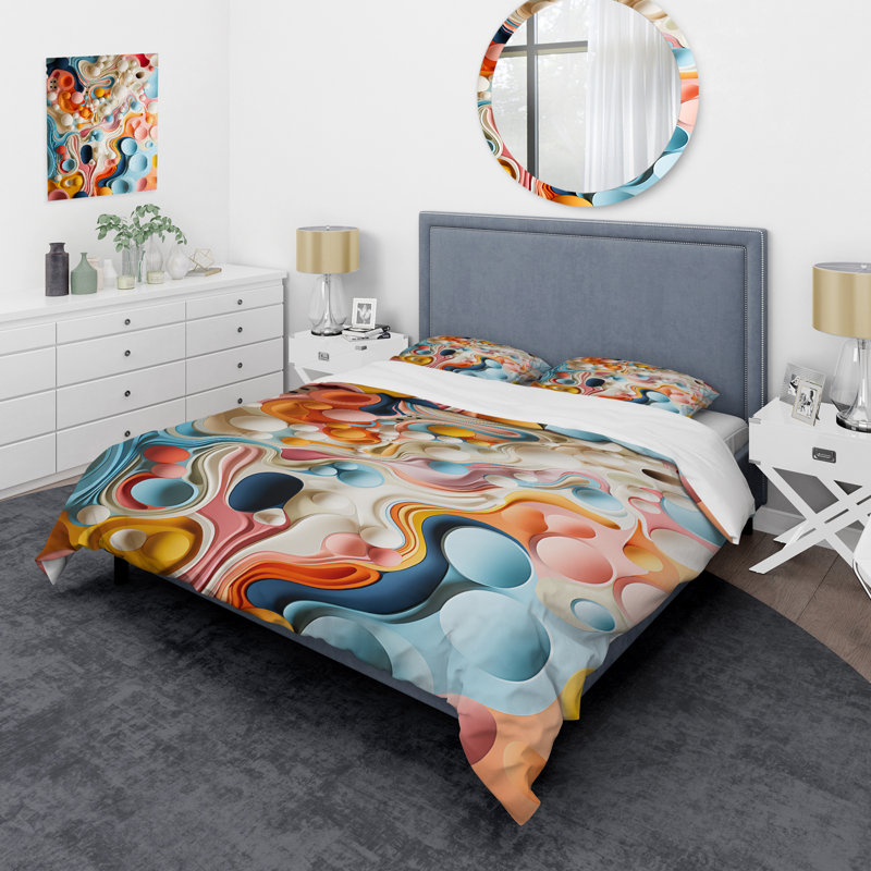 «Colorful Tidal Swirls Art I», ensemble de housse de couette abstraite, Housse de couette simple + 1 taie décorative stan