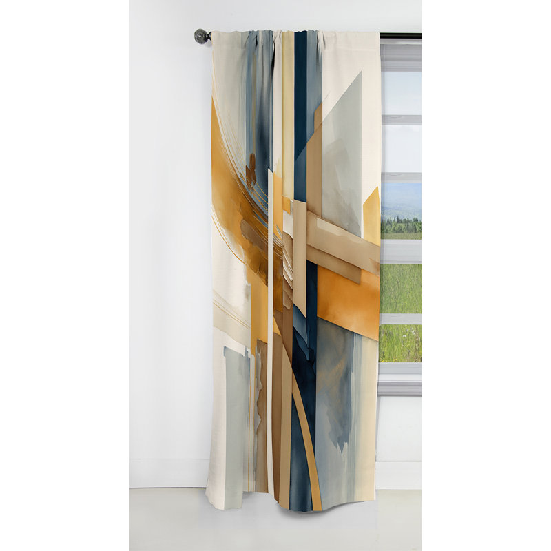 Moderne bleu et or abstrait I - Rideau transitionnel - Rideau occultant abstrait - 1 panneau, L 52 po x L 63 po
