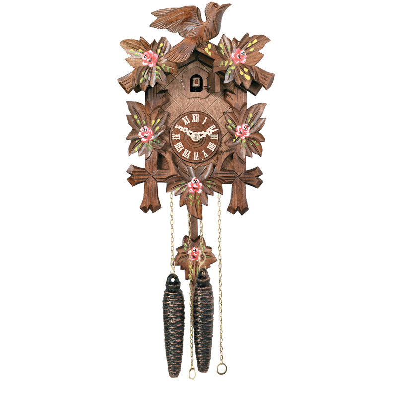  9.5" H Hand-Carved Traditional German Cuckoo Clock - Maple Leaves Design