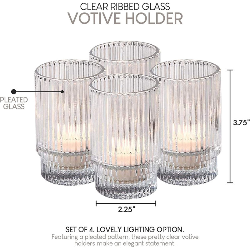 Mikalee Small Glass Votive Holder, Clear, 3.75" H x 2.25" W x 2.25" D, 32