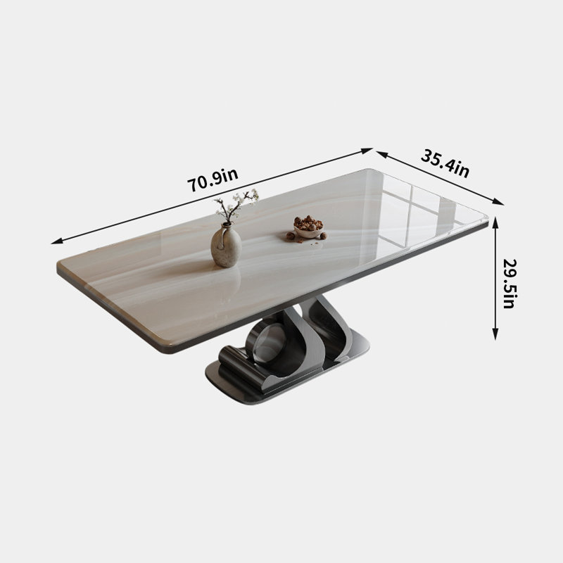 Table de salle à manger élégante en pierre micro-cristalline, H 29,5 po x L 70,9 po x l 35,4 po