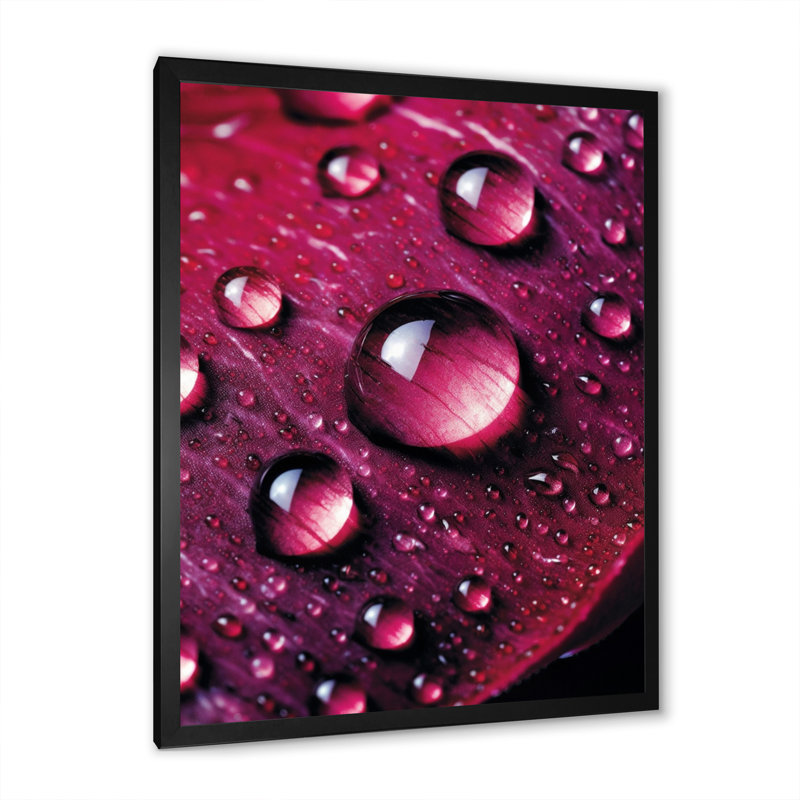 Rose rouge avec des gouttes de pluie, H 40 po x l 30 po x P 1,5 po, Cadre simple noir