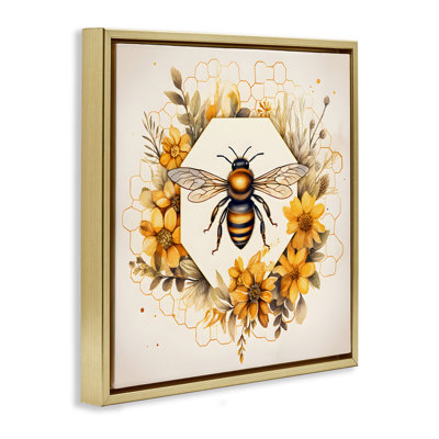 «Hexagon Bee Wreath», art mural encadré flottant par Petal Prints Design