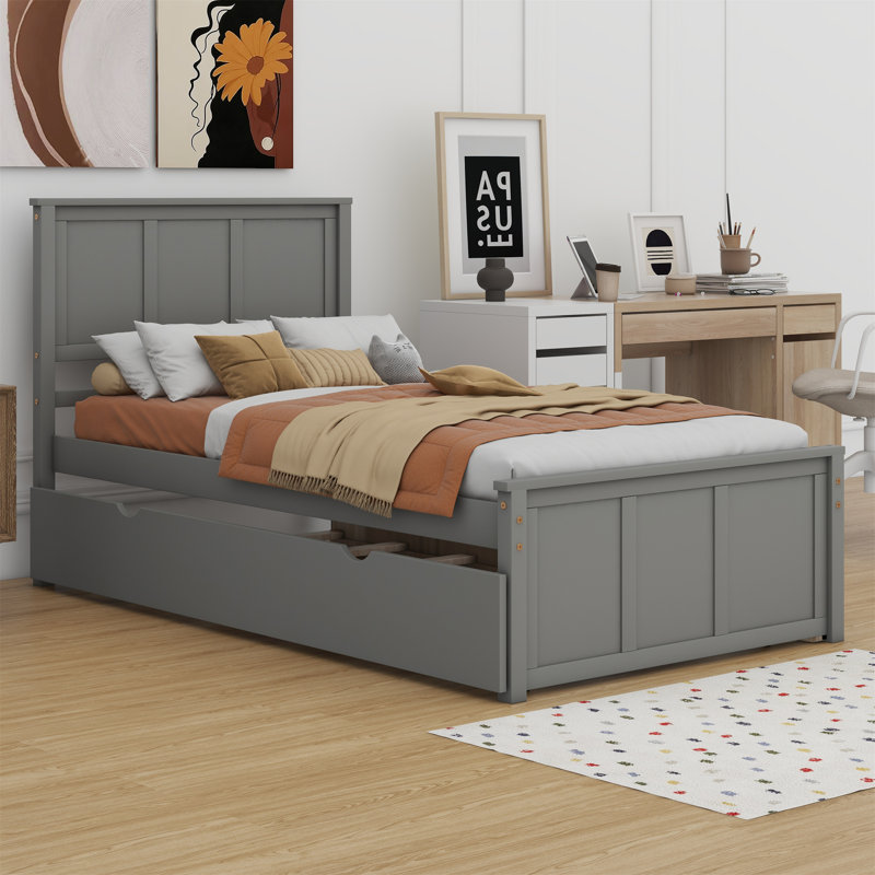 Platform Bed With Trundle, Gray