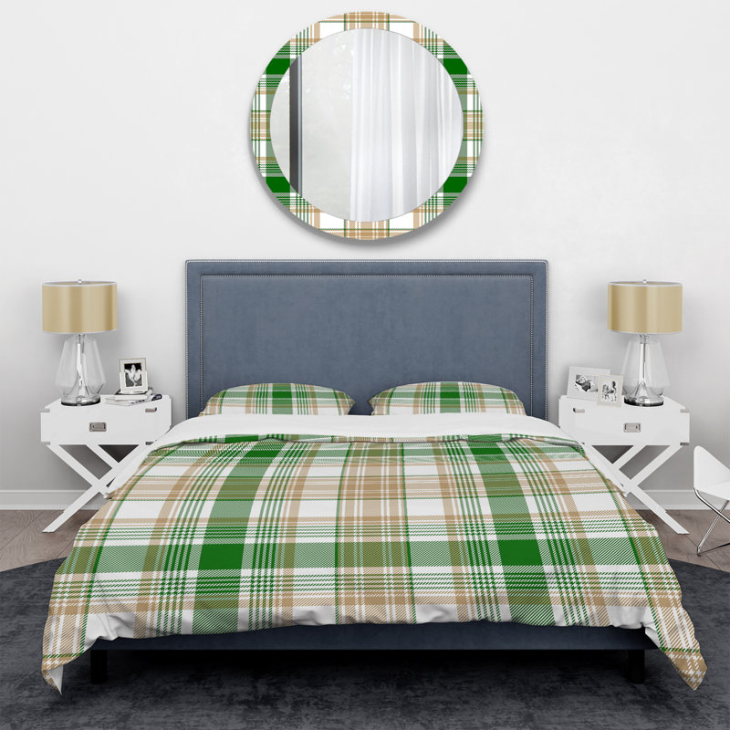 Ensemble de housse de couette en microfibre vert / blanc 2 pièces, Housse de couette pour très grand lit et 2 très