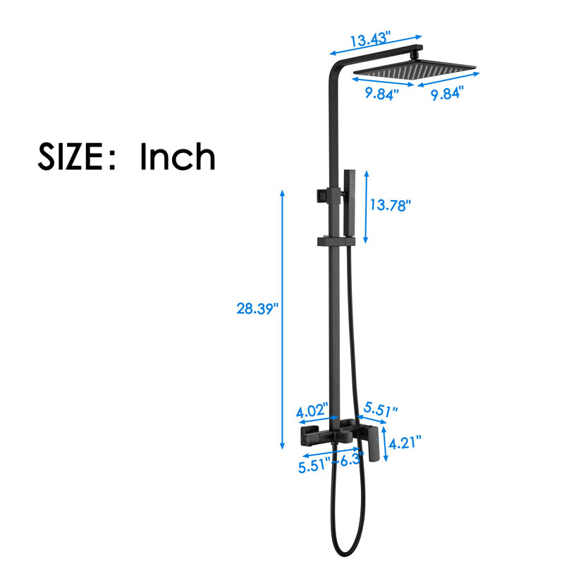 Complete Shower System with Rough in-Valve, Matte Black