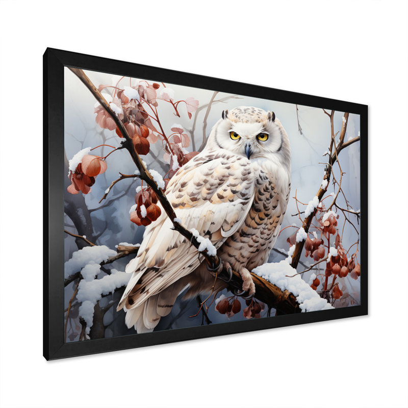 «Snowy Owl Winter III - Winter Landscape», reproduction sur toile encadrée, H 30 po x l 40 po x P 1,5 po, Cadre simple noir