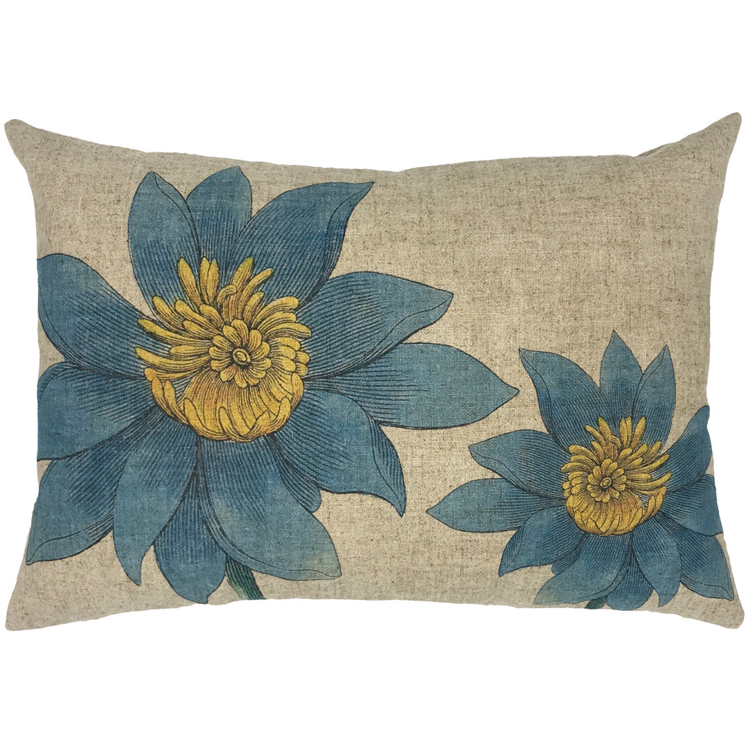  Blue Flowers Linen Lumbar Pillow TheWatsonShop