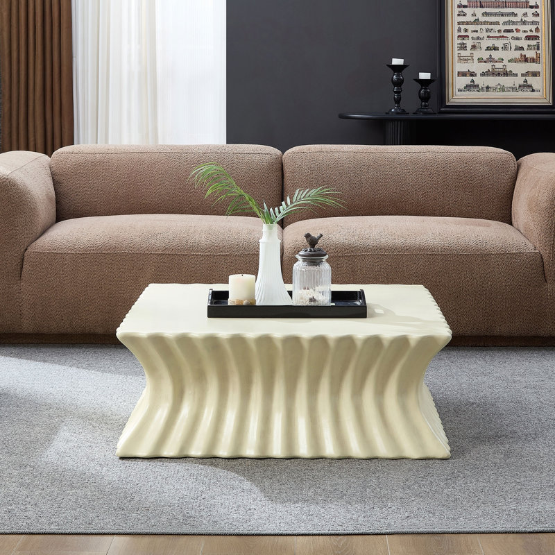 Table basse carrée en fibre de verre avec finition vieillie rétro - sans assemblage