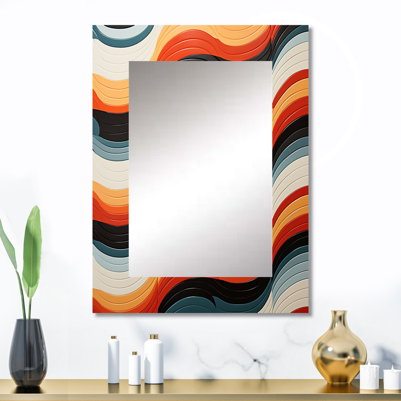 Orange Mid Century Optical Illusions III - Midcentury Modern Decorative Mirror, Mid-Century Modern Wall Mirror, Printed Metal Art