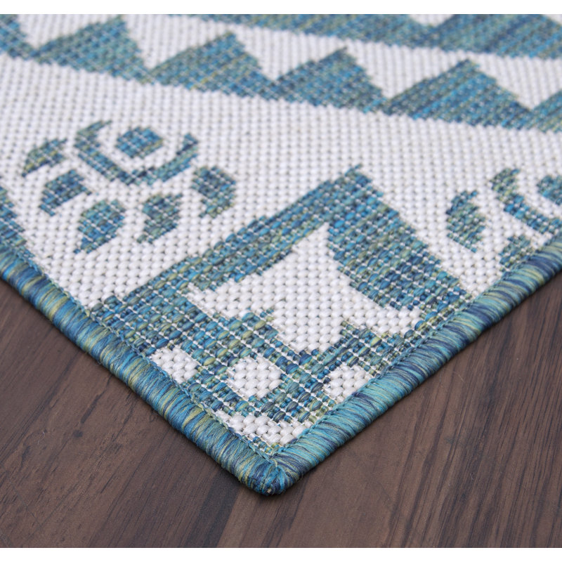 Tapis bleu sarcelle intérieur / extérieur Reyyan, Rectangle 6 pi 5 po x 9 pi