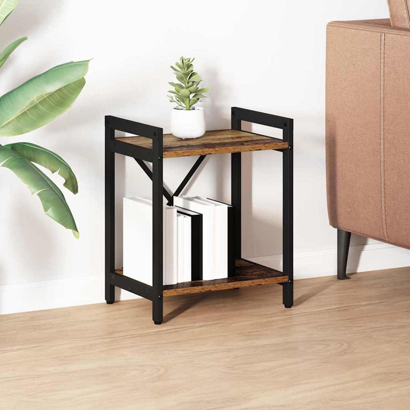 Steel Bookcase, (2 Shelves) 48.5cm H x 40cm W x 30cm D, Brown/Black