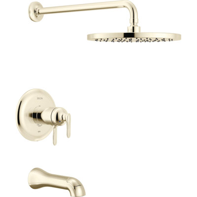 Delta Bonacci 17T Series Dual-Function Thermostatic Rain Bathtub and Shower Faucet Set, Polished Nickel Rainfall Shower Head and Handle Set, Valve Trim, Lumicoat Polished Nickel (Valve Not Included)