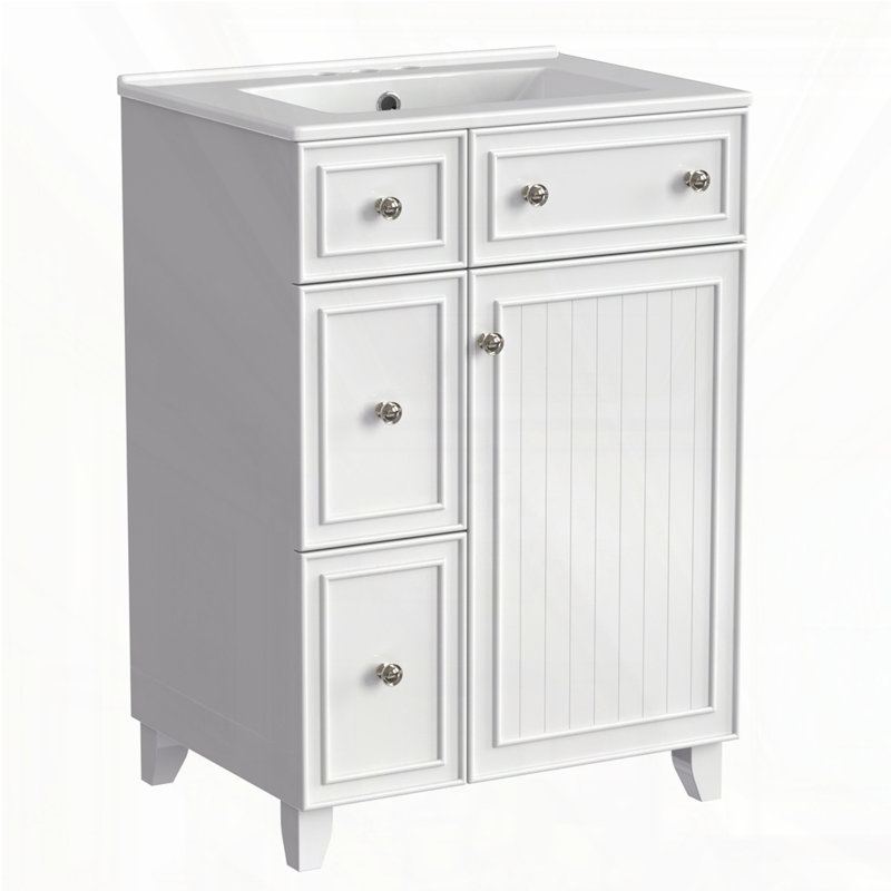Meuble-lavabo 24 po avec lavabo en céramique, Blanc, Or
