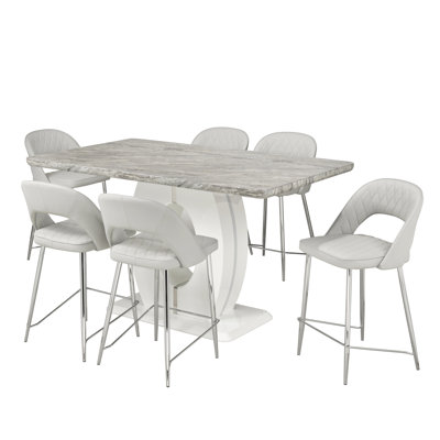 Ensemble bistro 7 pièces Marielle, blanc / gris