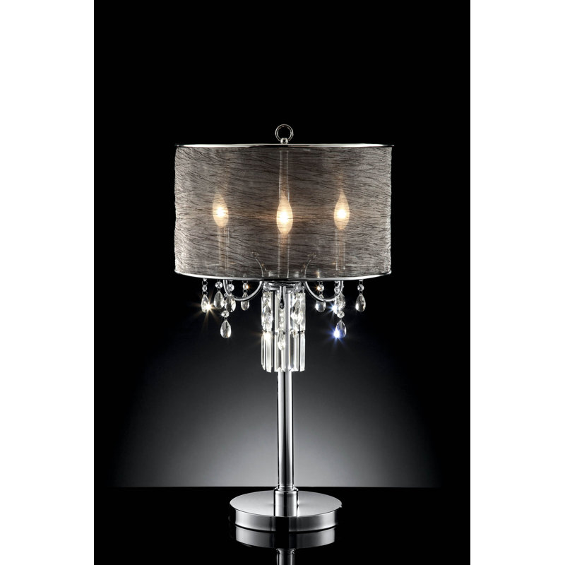 Lampe de table argentée 35 "avec prise Metzger