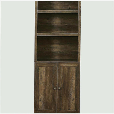 1 Doors Bookshelf with USB Port and 3 Open Shelves Bookcase Side Cabinet Storage Shelves, Rustic Brown