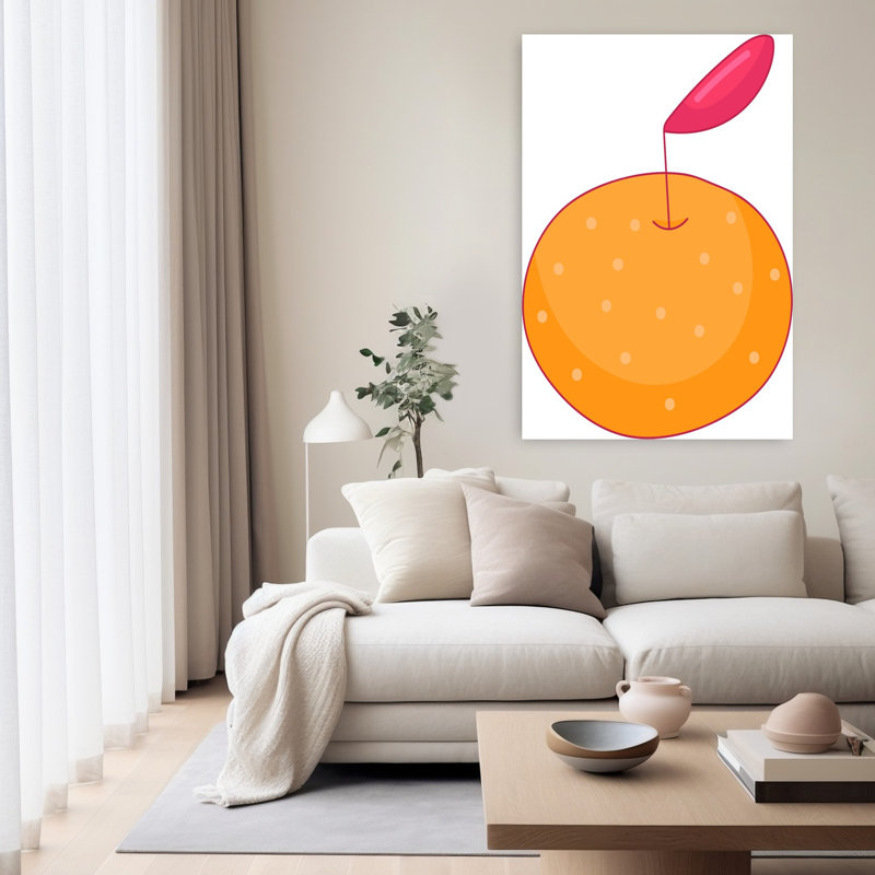 Illustration juteuse de mandarine et fruits colorés, H 60 po x l 40 po