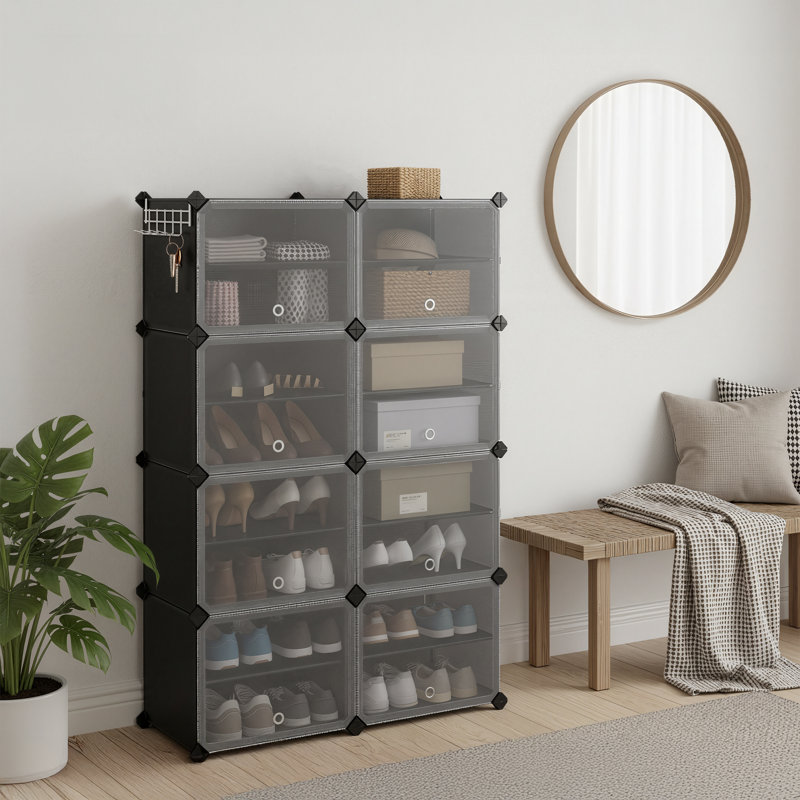8 Tier 32 Pairs Shoe Rack Organizer, Shoe Storage Cabinet for Closet, Black, 61.4'' H x 32.7'' W x 12.6'' D