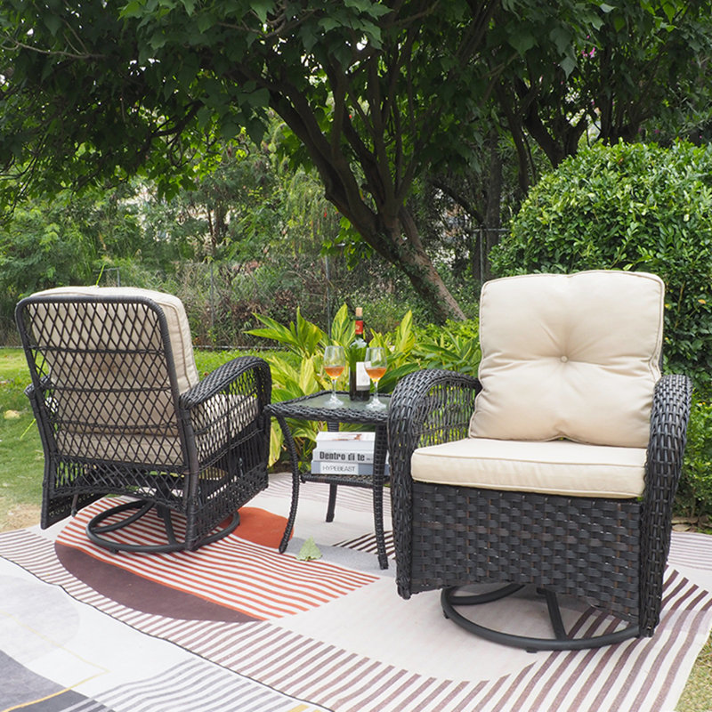 Double Outdoor Rocking Chair Three-Piece Set, Beige, Beige
